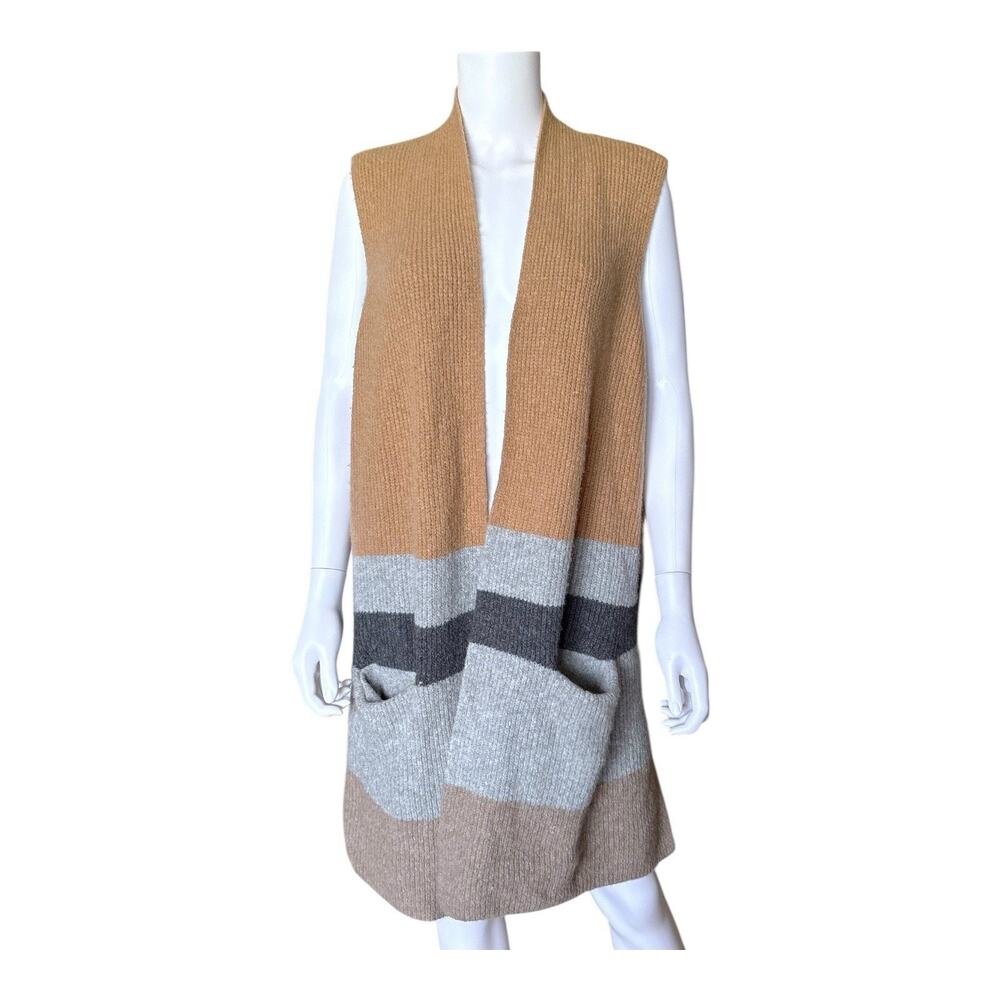 Ann Taylor Loft Sweater Vest Womens L/XL Brown Gray Colorblock Longline Cardigan